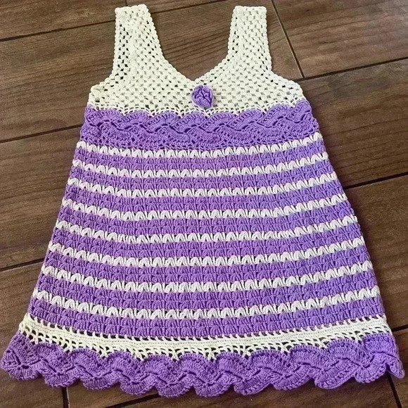 Purple and white hand knitted top/coverup coquette size small - Picture 1 of 3